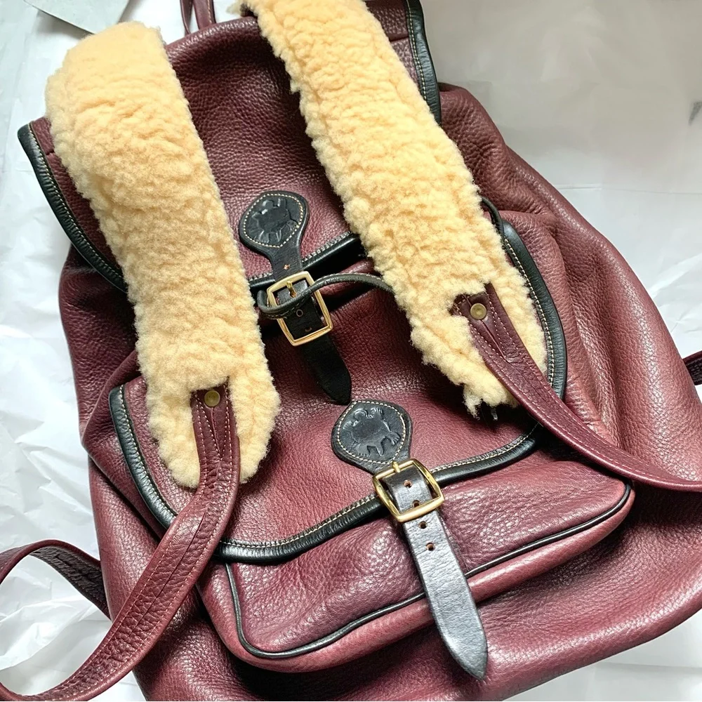 NEW Artisan Handcrafted Leather Shearling Backpack Bag Turtle Ridge wine cream